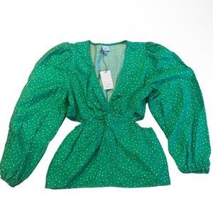 NWT A NEW DAY Puff Sleeve V-Neck Twist Top with Cut-Out